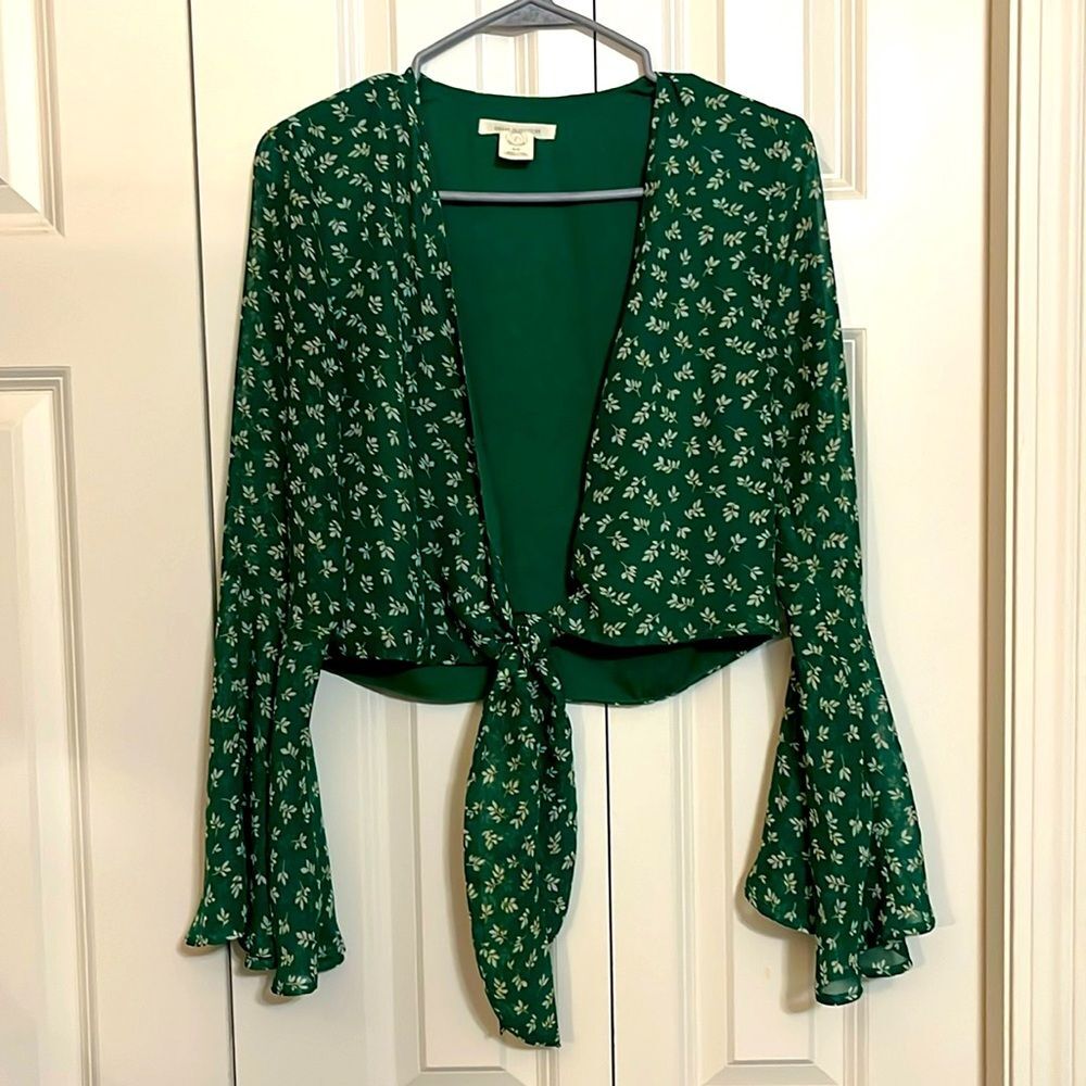 Urban Outfitters Floral Bell Sleeve Crop Blouse Cardigan Boho Cottage S